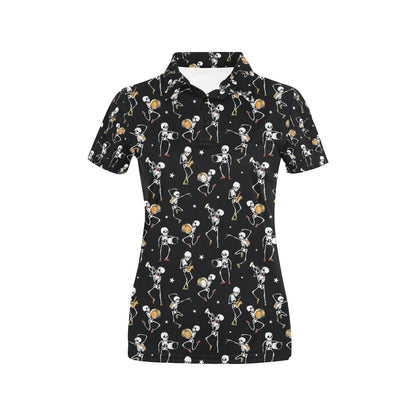 Skeleton Dance Print Women's Polo Shirt