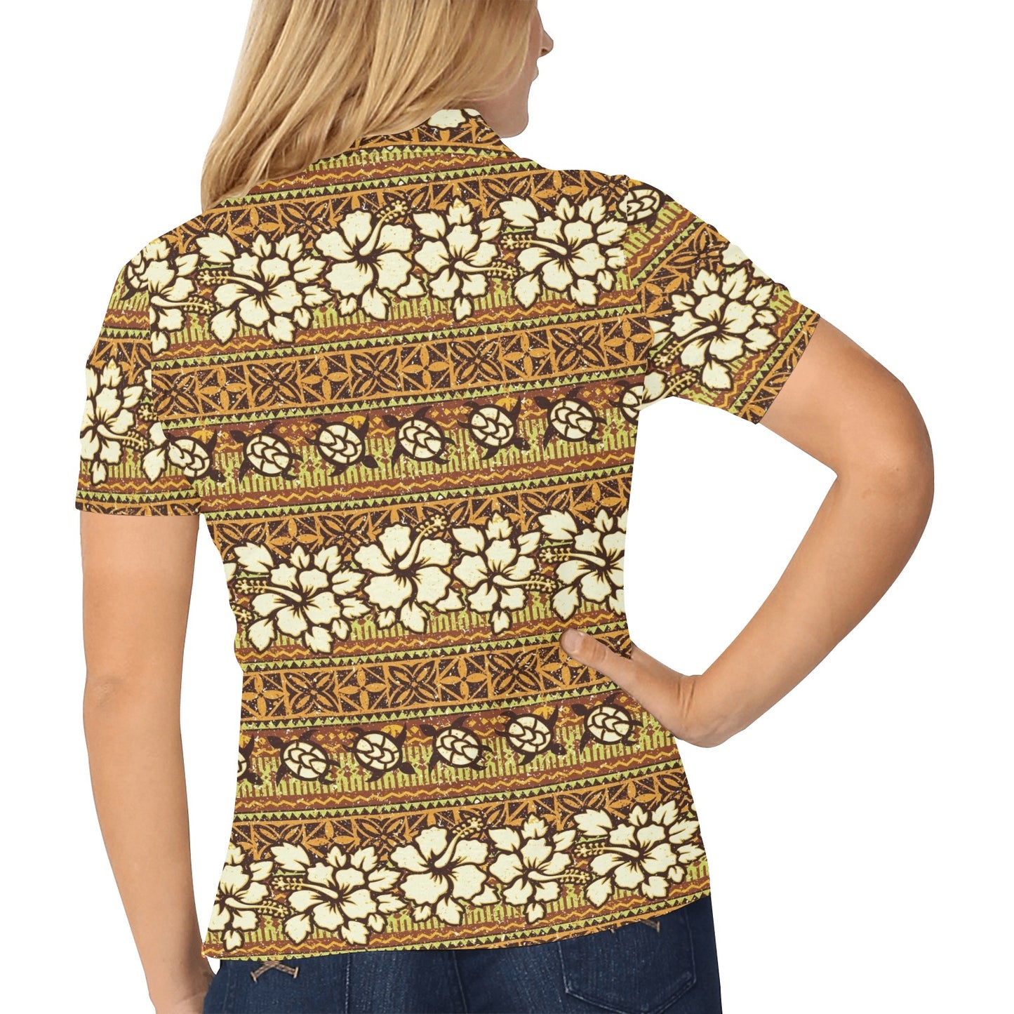 Hawaiian Themed Pattern Print Design H015 Women's Polo Shirt