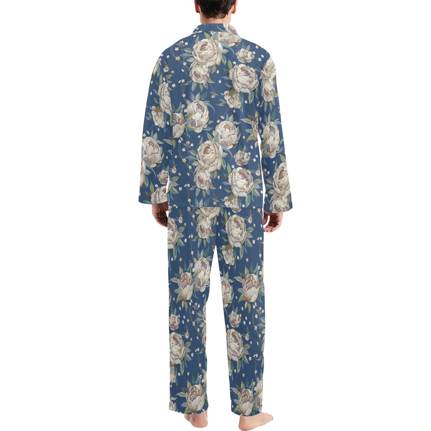 Peony Pattern Print Design A03 Men's Long Pajama Set