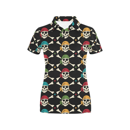 Pirate Pattern Print Design A01 Women's Polo Shirt