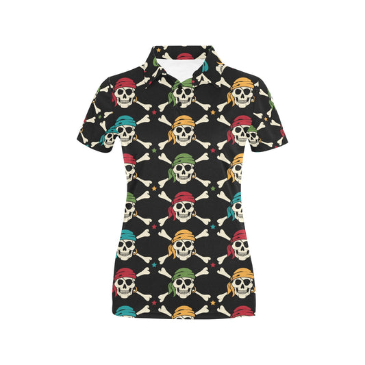 Pirate Pattern Print Design A01 Women's Polo Shirt