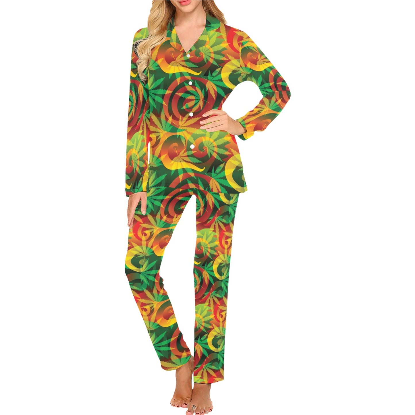 Rastafarian Pattern Print Design A01 Women's Long Pajama Set