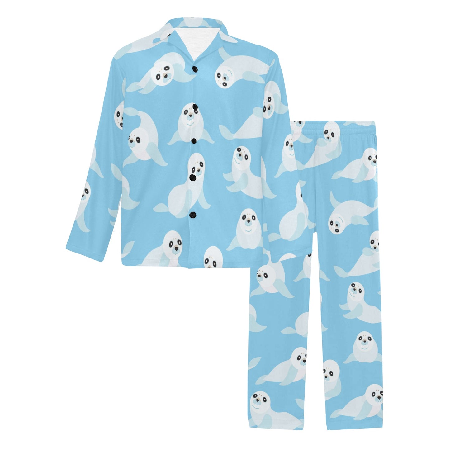 Sea Lion Cute Pattern Print Design 03 Men's Long Pajama Set
