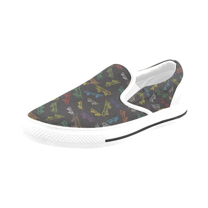 Skateboard Print Design LKS301 White Slip Ons Canvas Women's Shoes