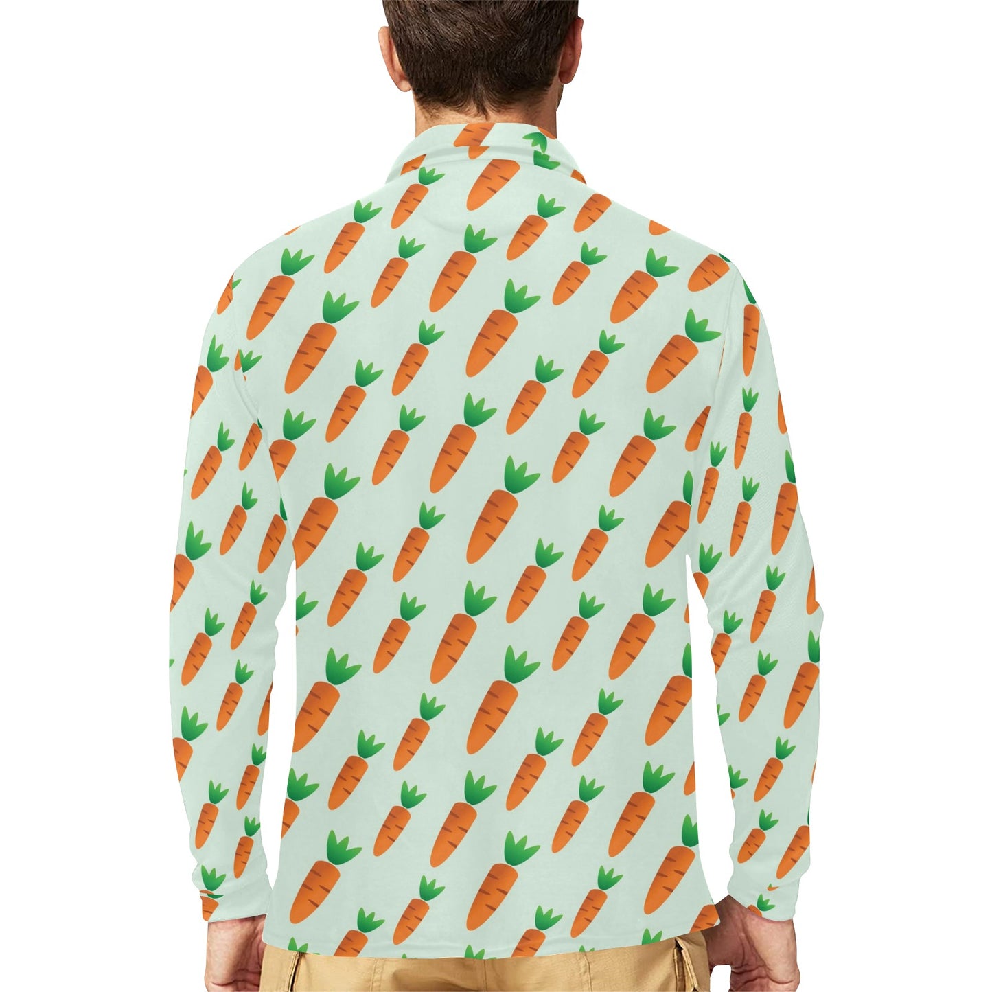 Carrot Pattern Print Design 05 Long Sleeve Polo Shirt For Men's