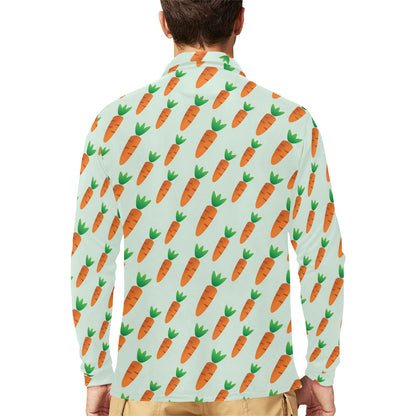 Carrot Pattern Print Design 05 Long Sleeve Polo Shirt For Men's