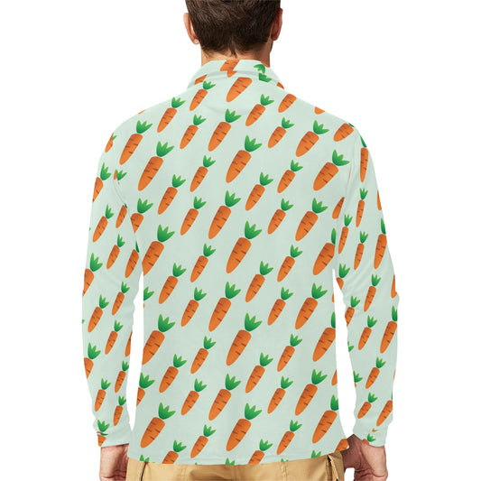 Carrot Pattern Print Design 05 Long Sleeve Polo Shirt For Men's