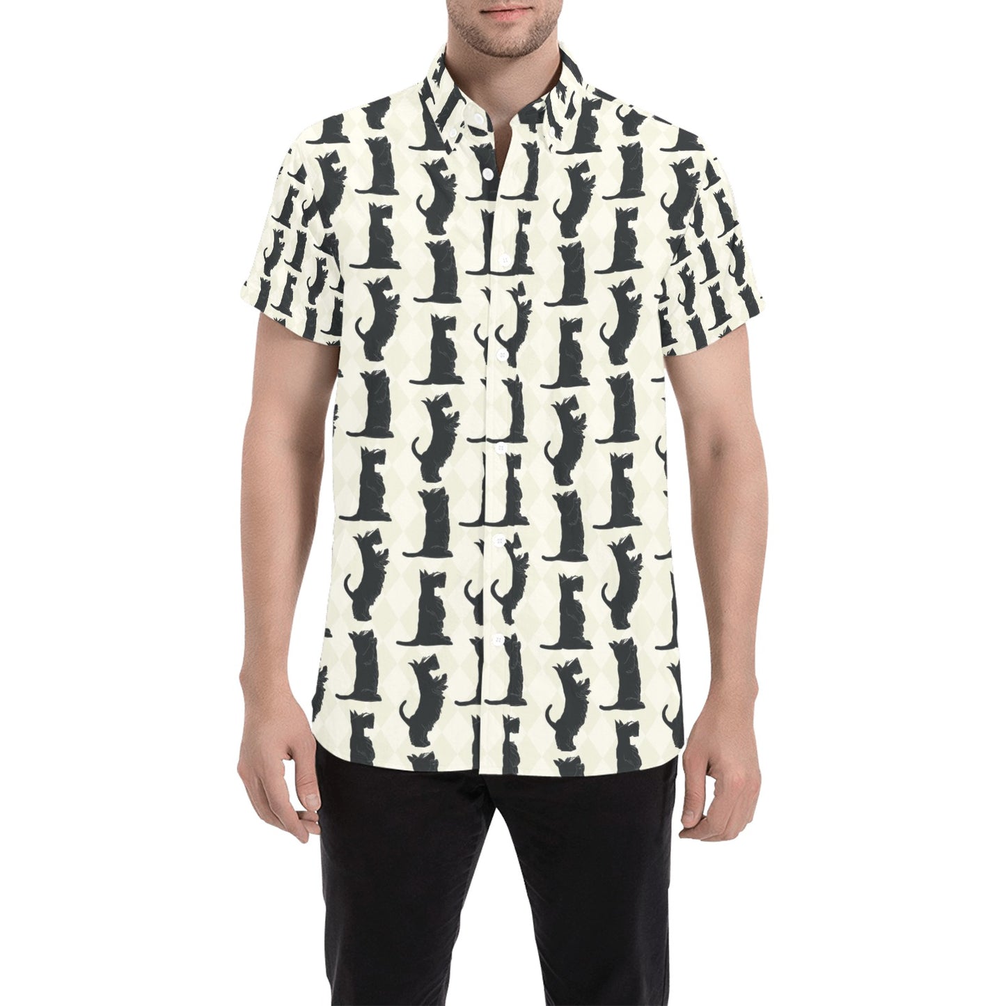 Scottish Terriers Print Design LKS309 Men Short Sleeve Button Up Shirt