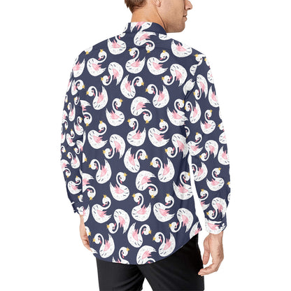 Swan Print Design LKS403 Men's Long Sleeve Dress Shirt