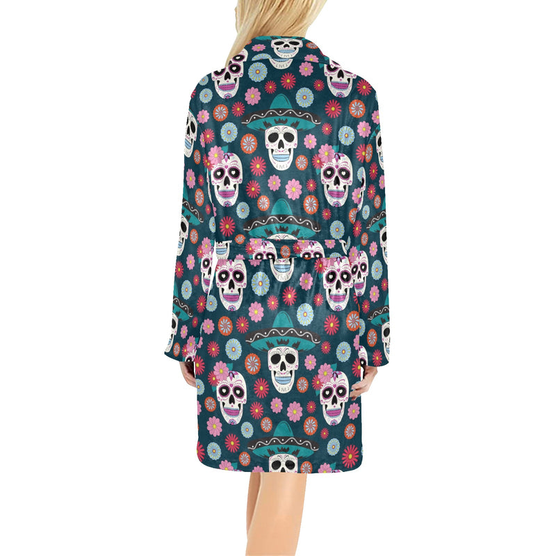 Sugar Skull Print Design LKS308 Women's Fleece Robe