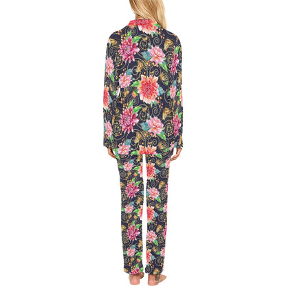 Dahlia Pattern Print Design DH02 Women's Long Pajama Set