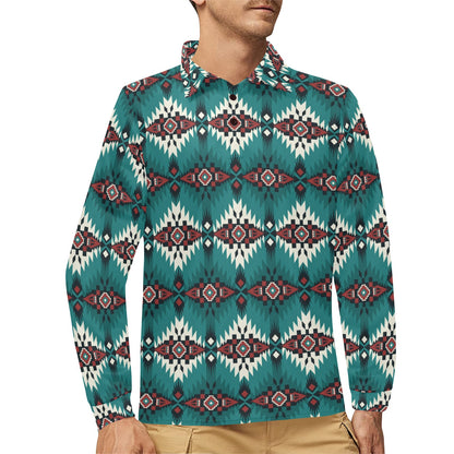 Southwest Pattern Print Design LKS308 Long Sleeve Polo Shirt For Men's