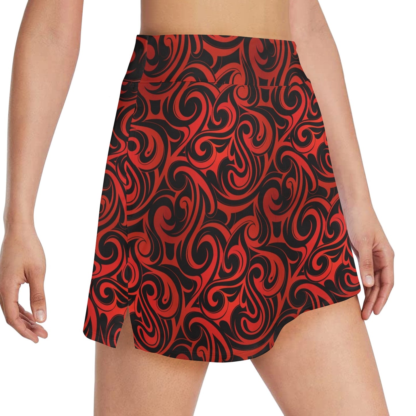 Maori Red Black Themed Design 17" Golf & Pickleball Skort with Pockets