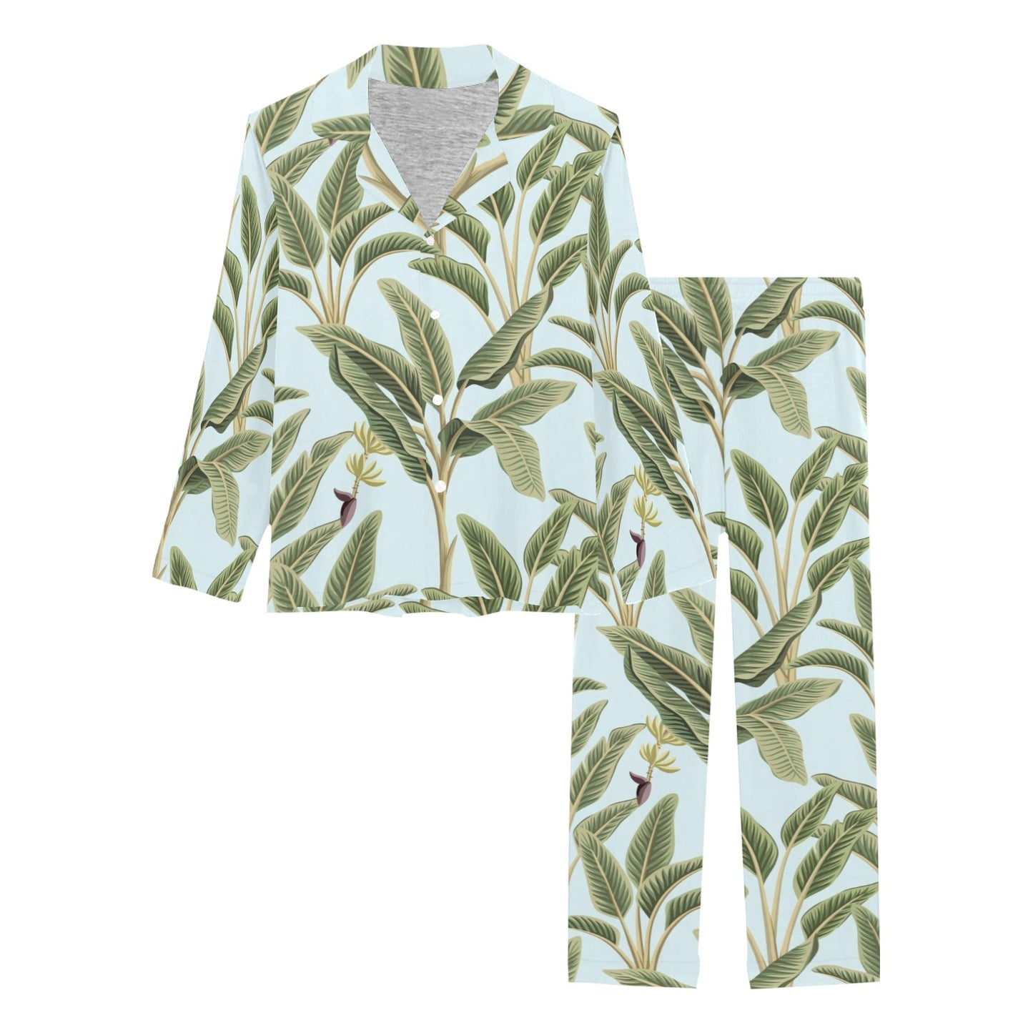 Banana Leaf Pattern Print Design BL03 Women's Long Pajama Set