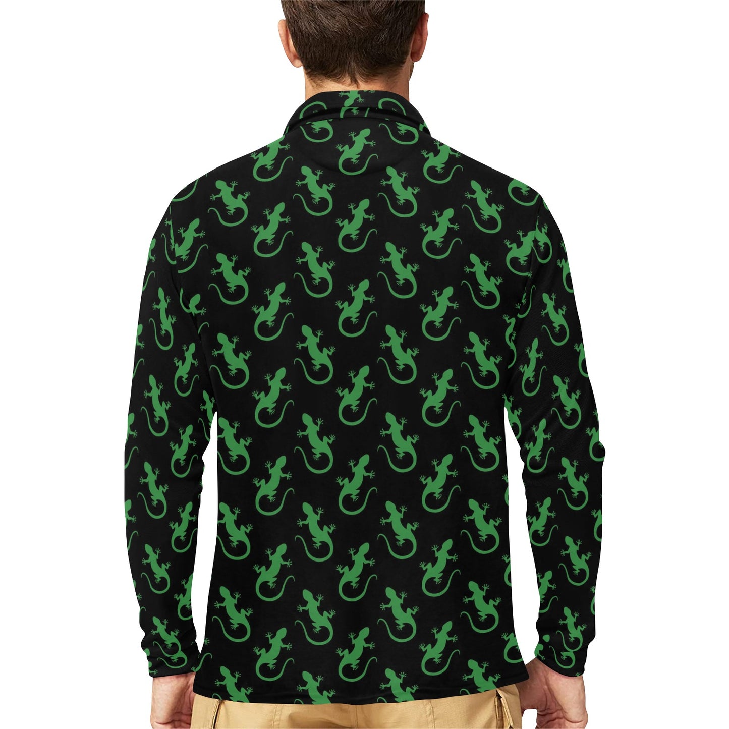 lizard Print Design LKS401 Long Sleeve Polo Shirt For Men's