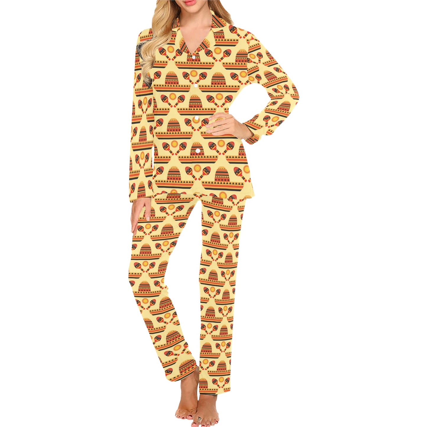 Maracas Print Design LKS403 Women's Long Pajama Set