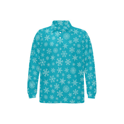 Snowflake Print Design LKS304 Long Sleeve Polo Shirt For Men's