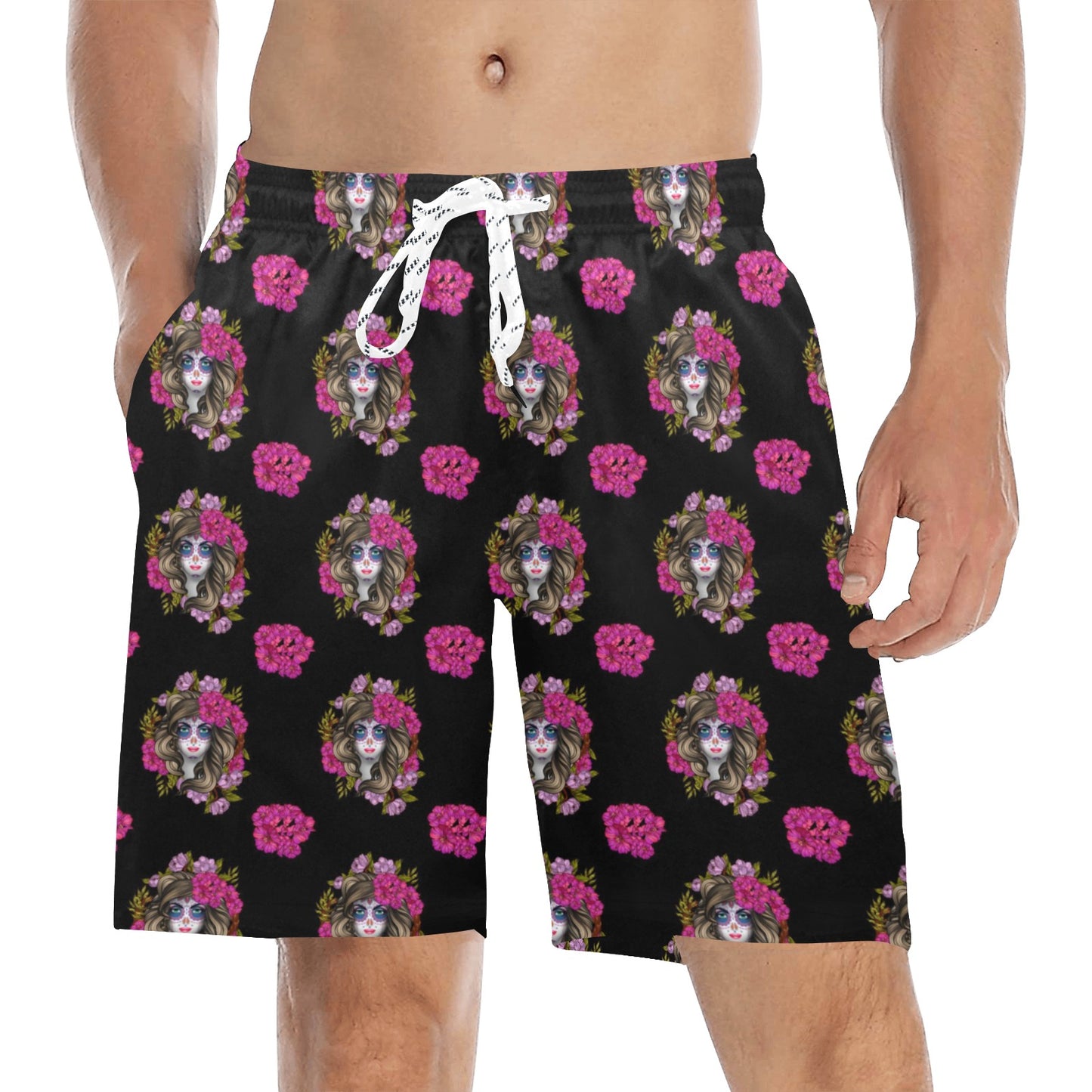 Day of the Dead Makeup Girl Men's Swim Trunks Beach Shorts