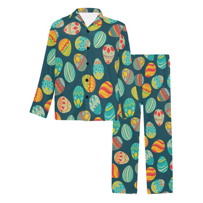 Easter Eggs Pattern Print Design RB09 Men's Long Pajama Set