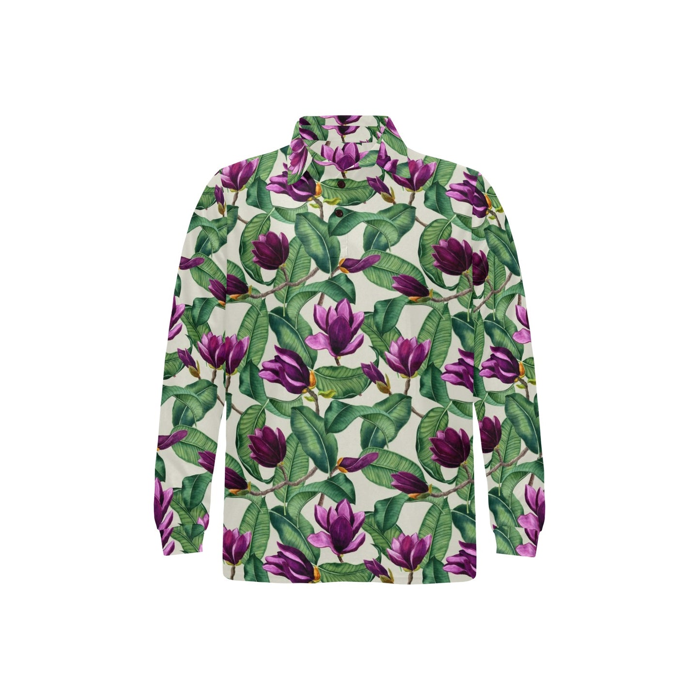 Magnolia Pattern Print Design MAG07 Long Sleeve Polo Shirt For Men's