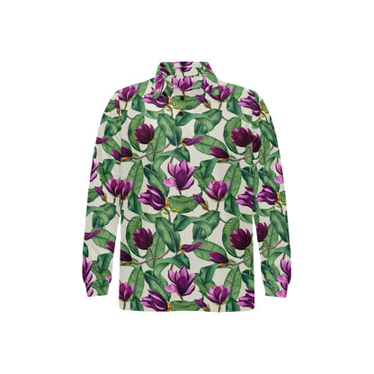 Magnolia Pattern Print Design MAG07 Long Sleeve Polo Shirt For Men's