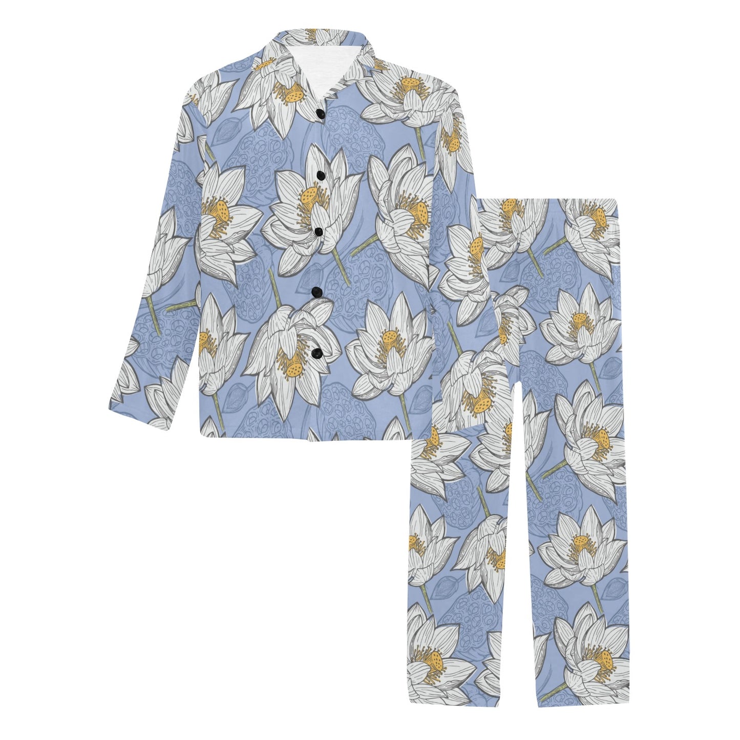 Lotus Pattern Print Design 04 Men's Long Pajama Set