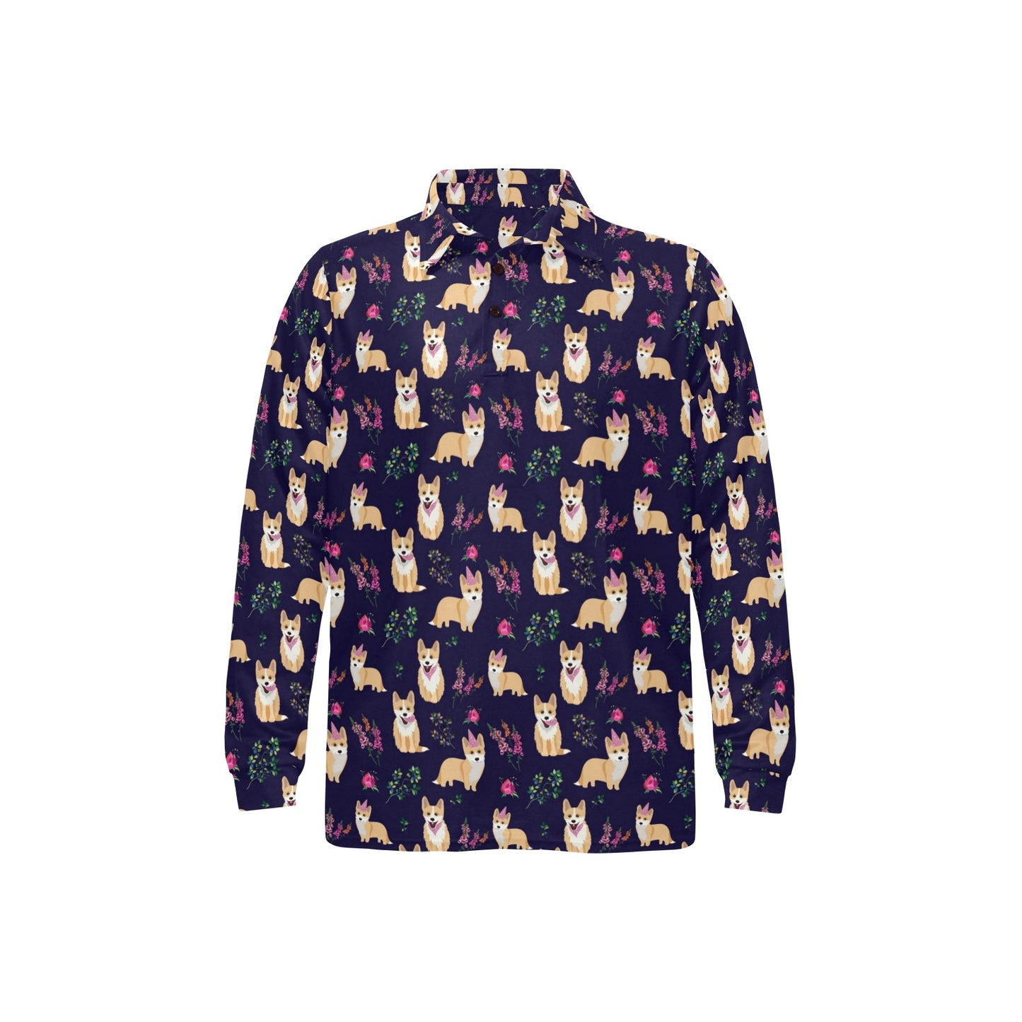 Pembroke Welsh Corgis Pattern Print Design A06 Long Sleeve Polo Shirt For Men's