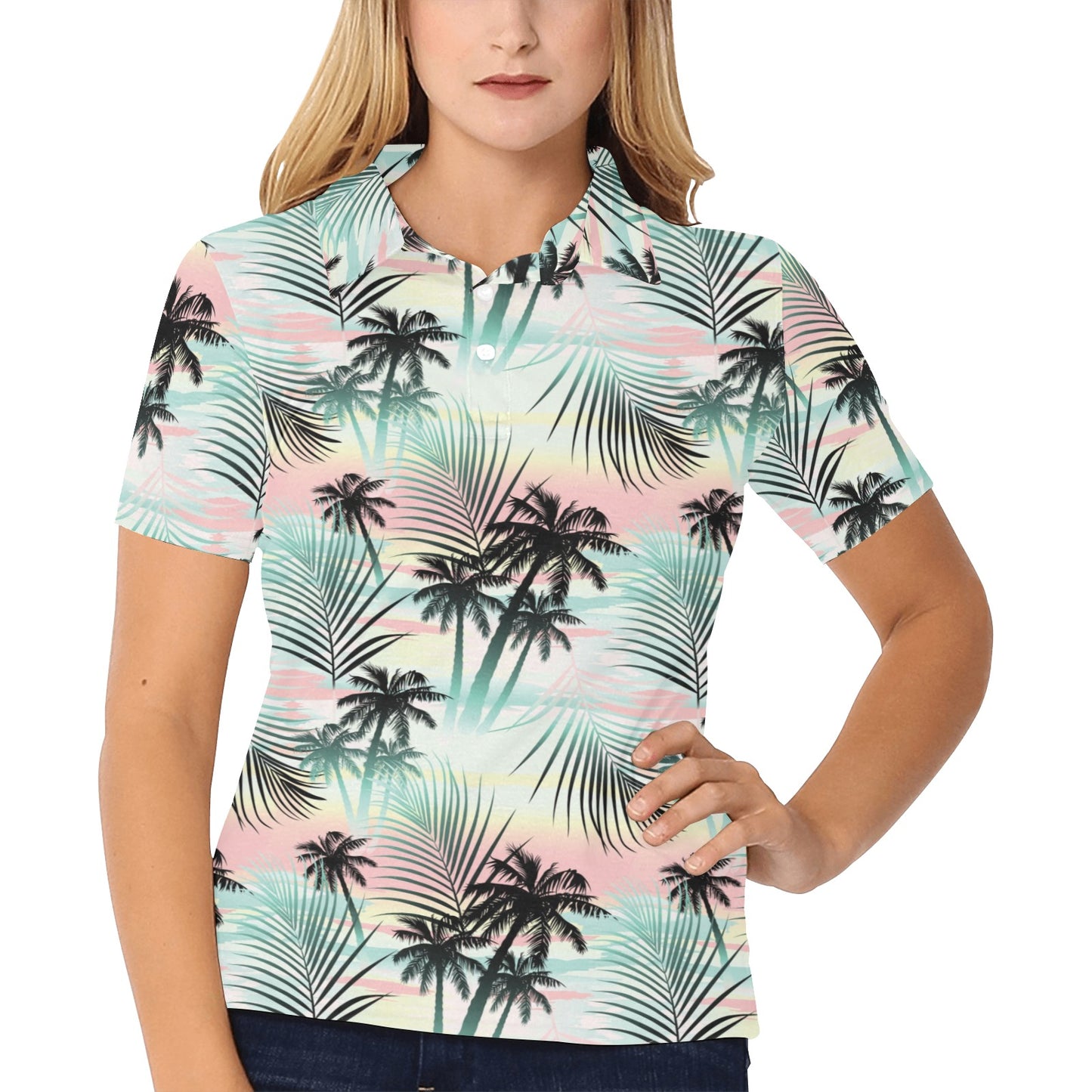 Palm Tree Pattern Print Design A03 Women's Polo Shirt