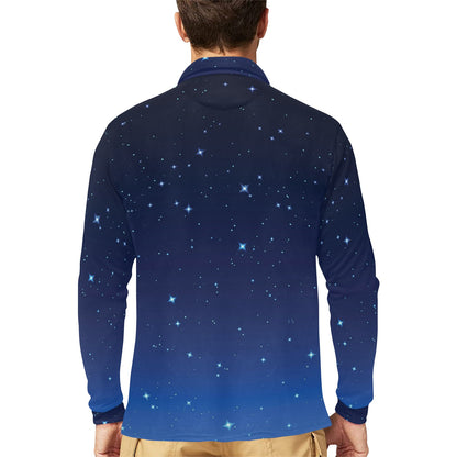 Night sky Pattern Print Design A01 Long Sleeve Polo Shirt For Men's