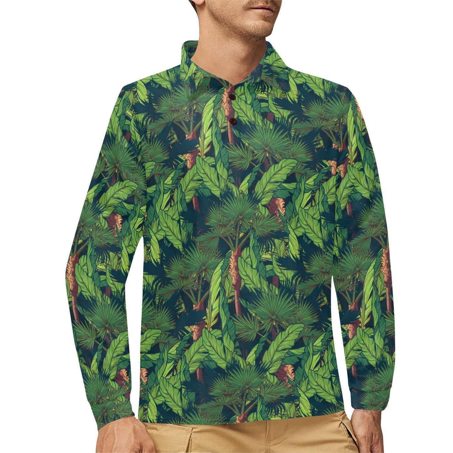 Rainforest Pattern Print Design A01 Long Sleeve Polo Shirt For Men's