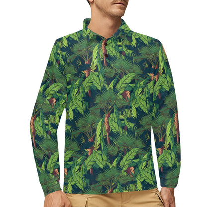 Rainforest Pattern Print Design A01 Long Sleeve Polo Shirt For Men's