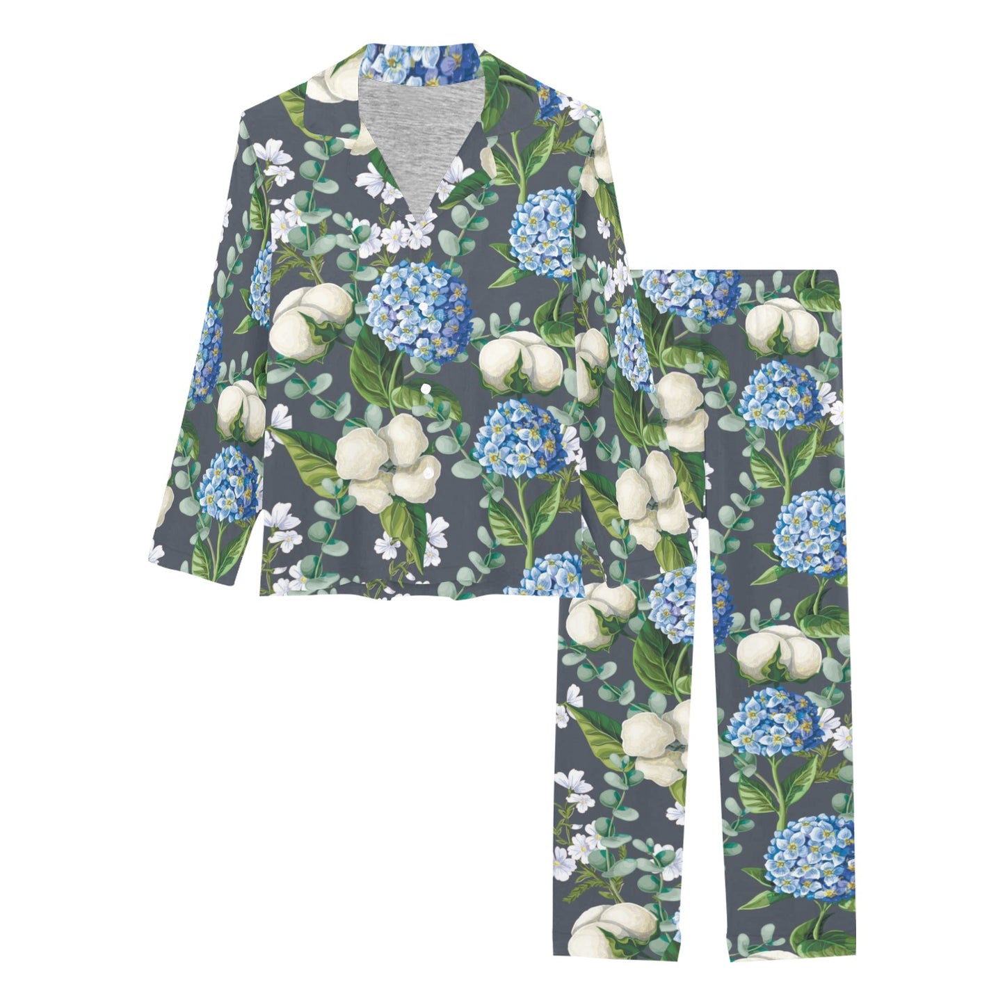 Hydrangea Pattern Print Design 02 Women's Long Pajama Set