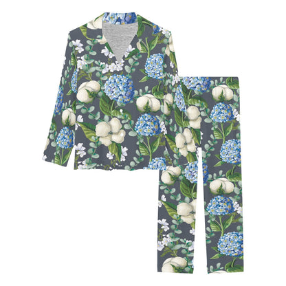 Hydrangea Pattern Print Design 02 Women's Long Pajama Set