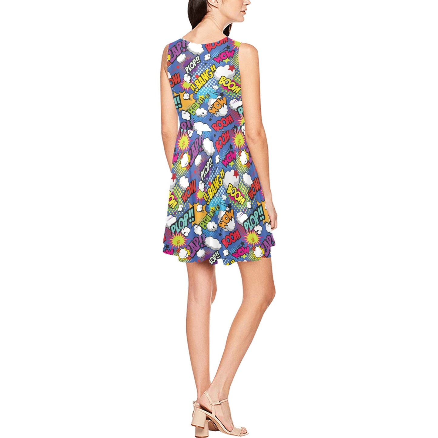 Comic Book Pattern Print Design 02 Sleeveless Dress