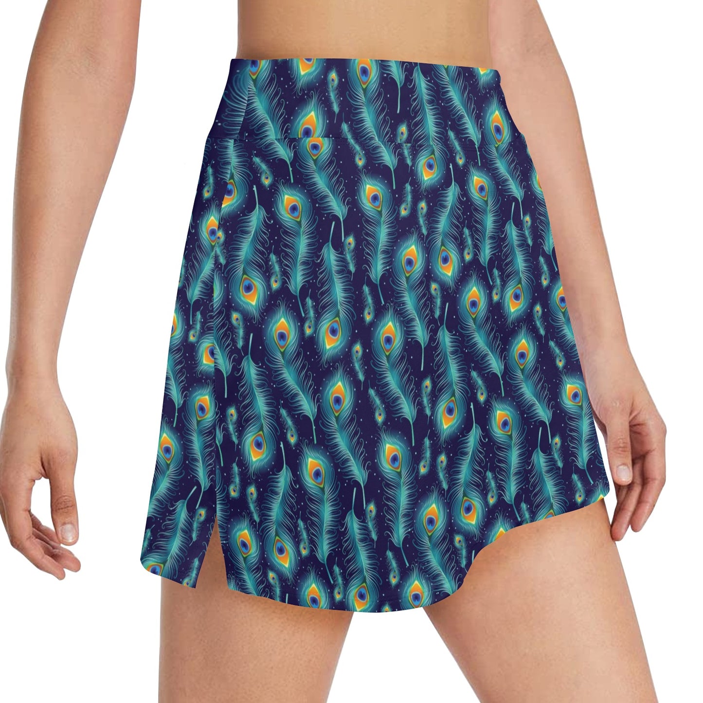 Peacock Feather Blue Design Print Women's Golf Skirt with Pocket