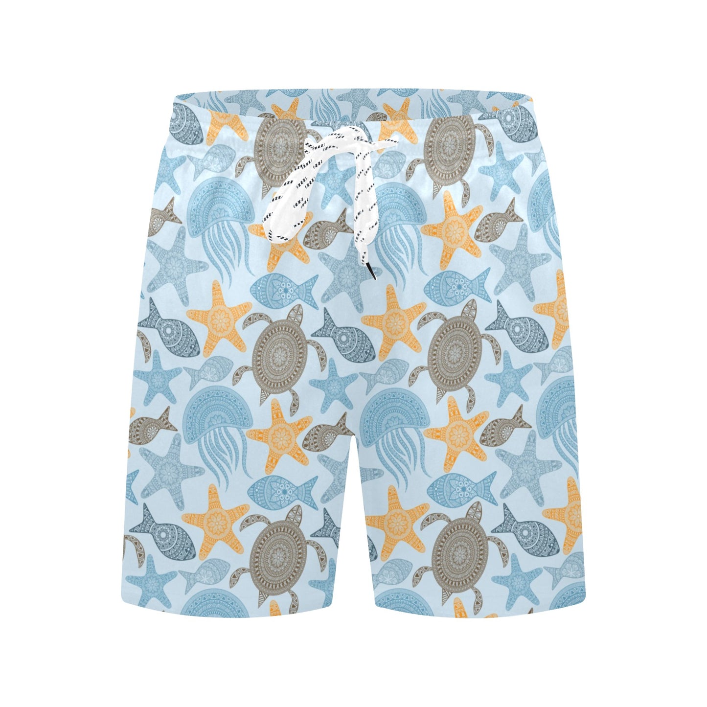 Polynesian Jellyfish Turtle Print Men's Swim Trunks Beach Shorts