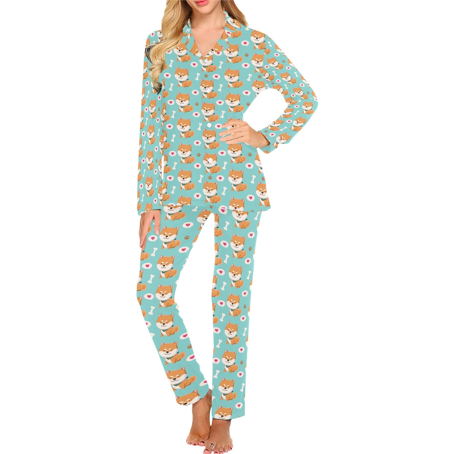 Shiba Inu Print Design LKS3013 Women's Long Pajama Set