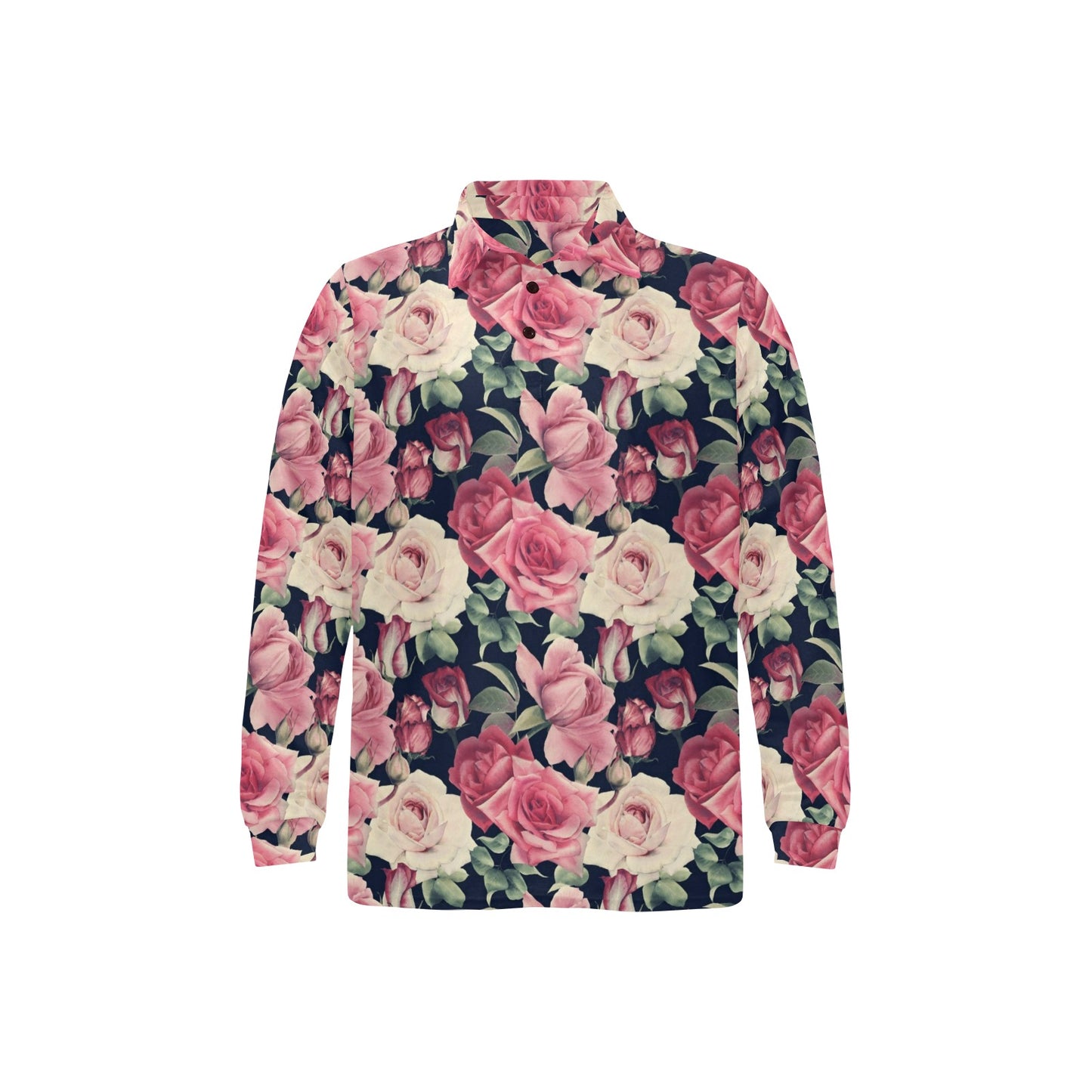 Rose Pattern Print Design RO05 Long Sleeve Polo Shirt For Men's
