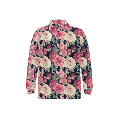Rose Pattern Print Design RO05 Long Sleeve Polo Shirt For Men's