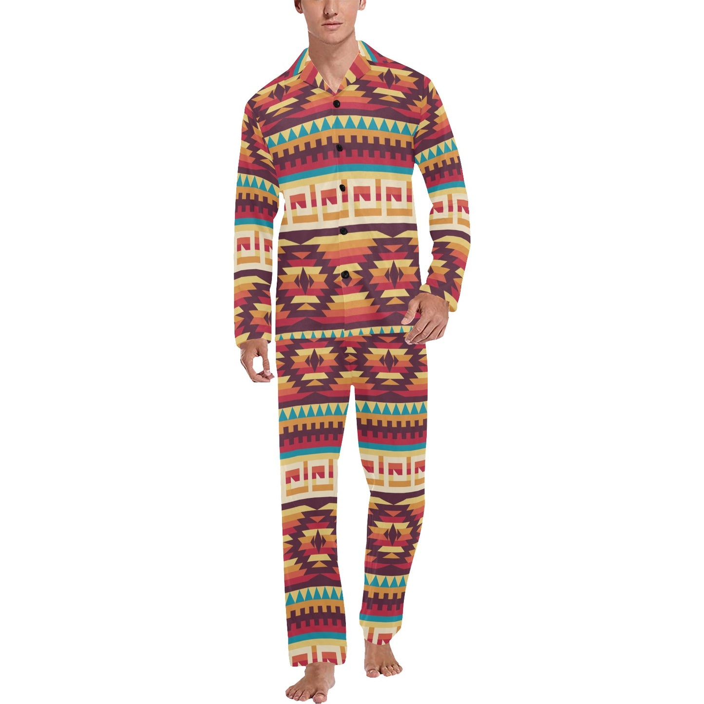 Tribal Aztec Vintage Men's Long Pajama Set