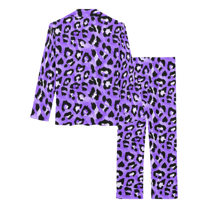 Leopard Purple Skin Print Women's Long Pajama Set