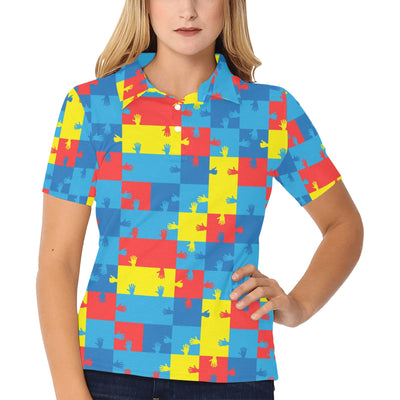 Autism Awareness Design Themed Print Women's Polo Shirt