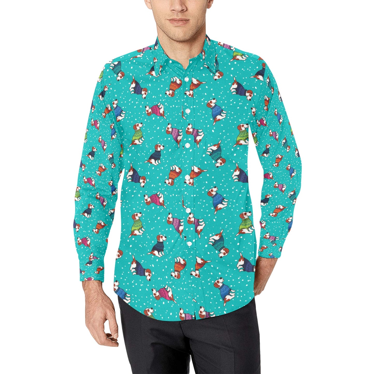 Russell Terriers Print Design LKS309 Men's Long Sleeve Dress Shirt