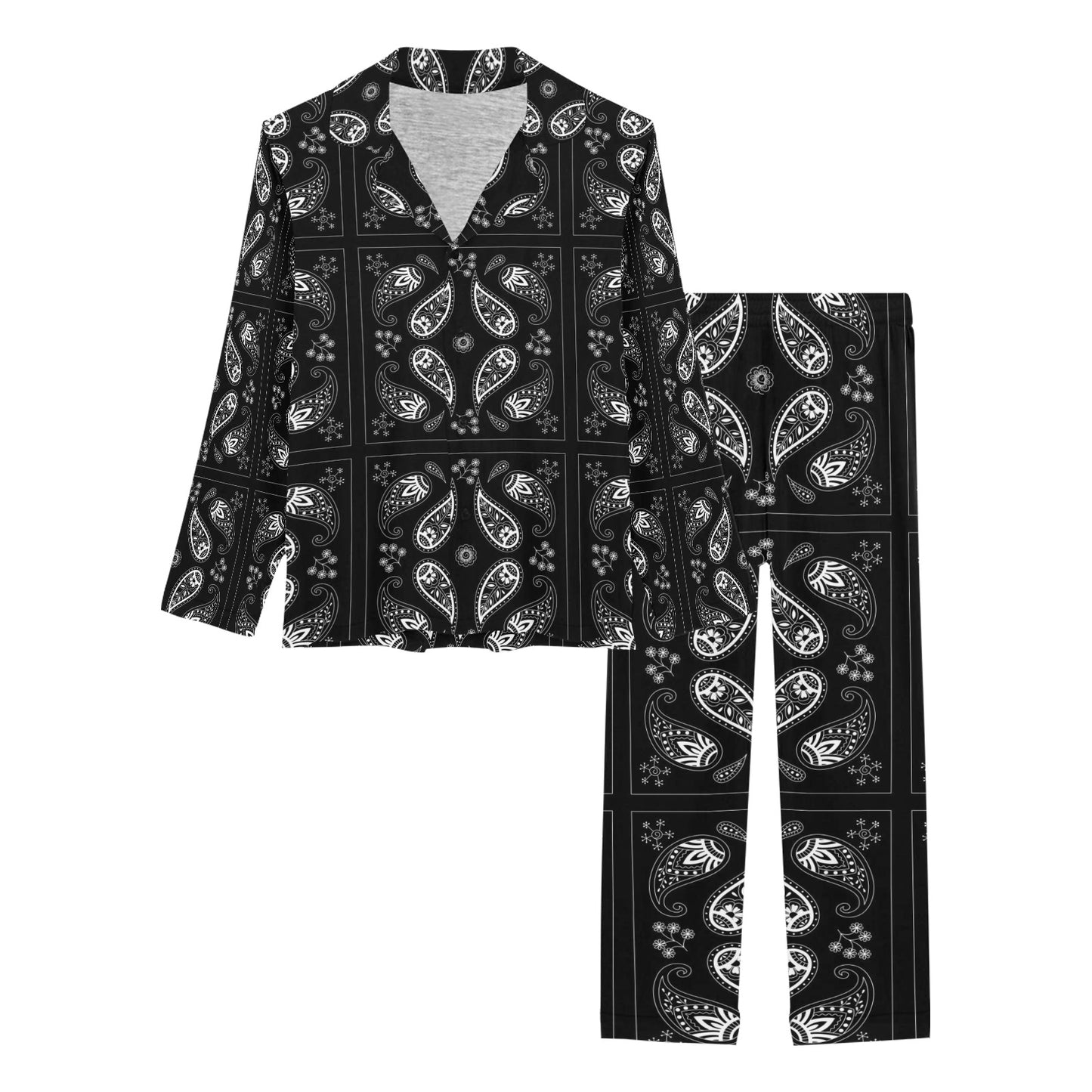Bandana Paisley Black Print Design LKS308 Women's Long Pajama Set