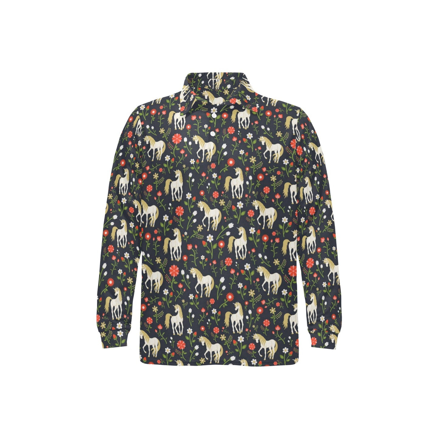 Unicorn Print Design LKS301 Long Sleeve Polo Shirt For Men's