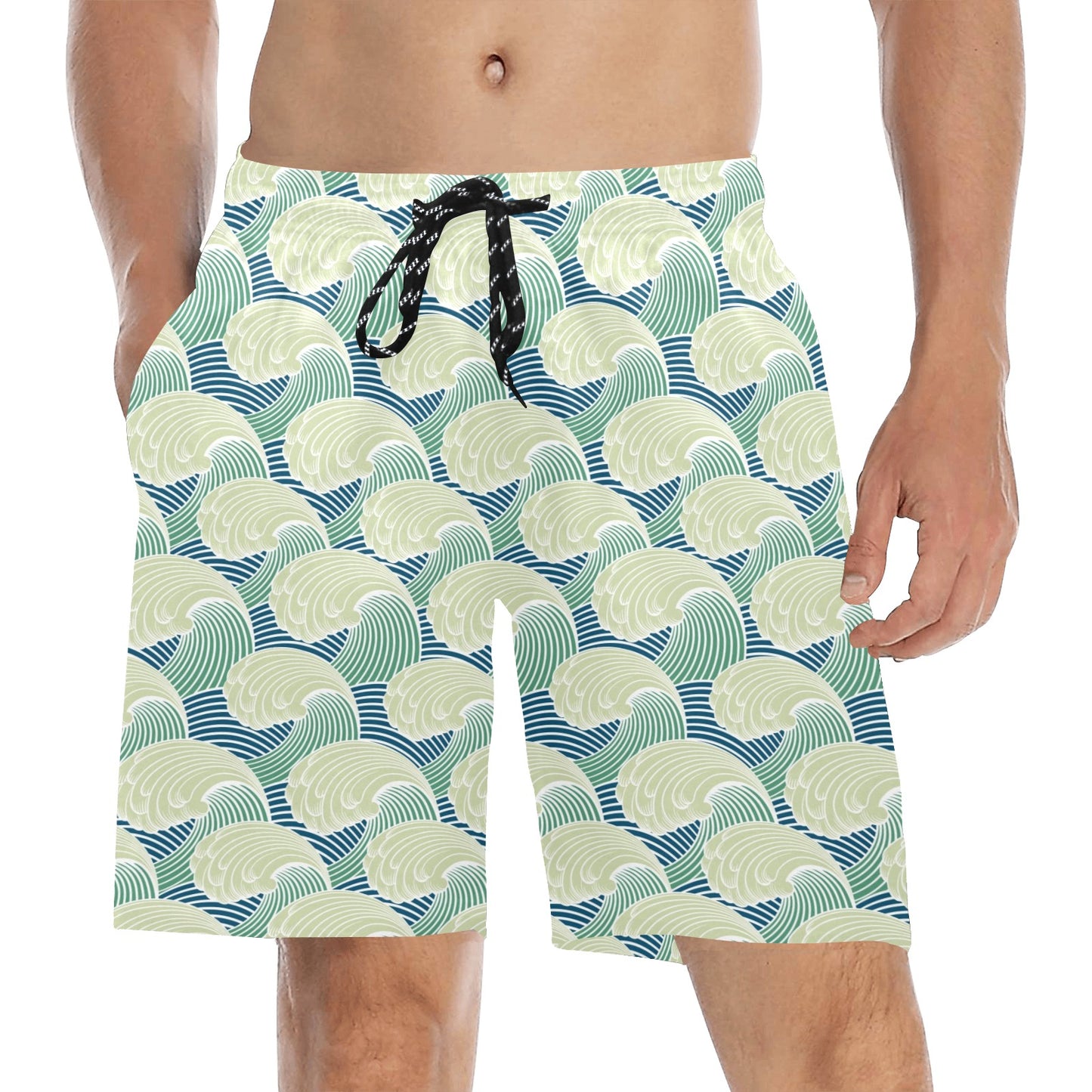 Wave Japan Style Print Design LKS302 Men's Swim Trunks Beach Shorts
