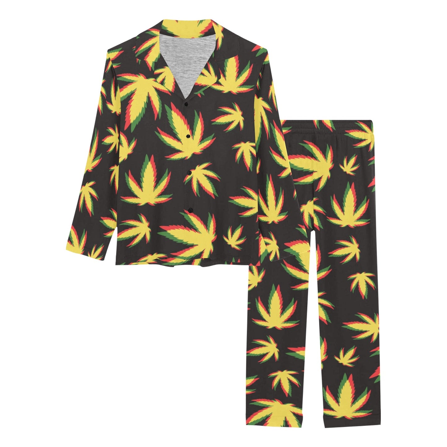 Pot Leaf Pattern Print Design A02 Women's Long Pajama Set