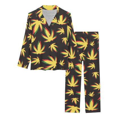 Pot Leaf Pattern Print Design A02 Women's Long Pajama Set