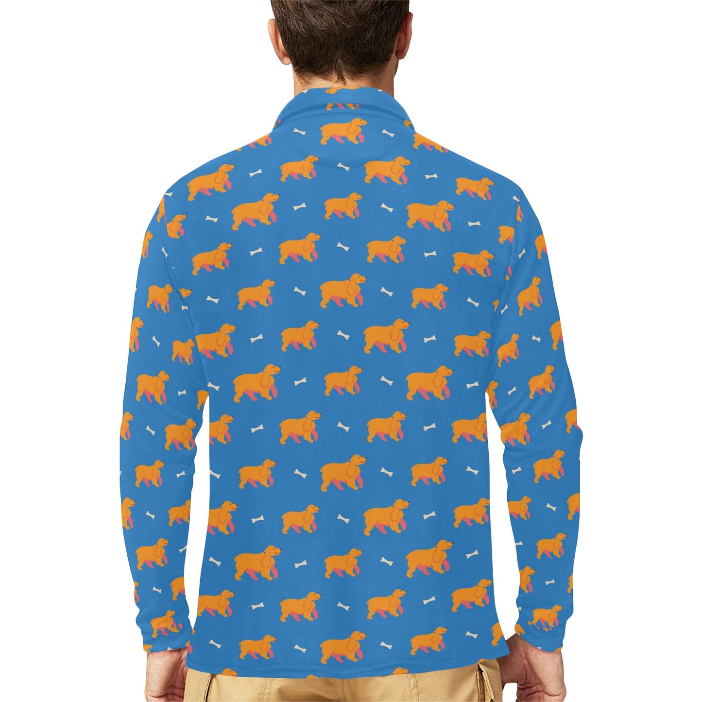 Cocker Pattern Print Design 04 Long Sleeve Polo Shirt For Men's
