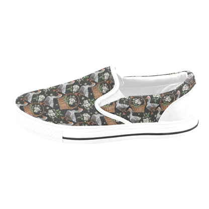 Goose Print Design LKS406 White Slip Ons Canvas Women's Shoes